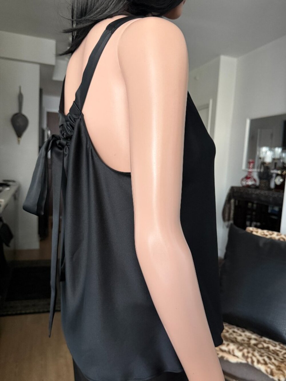 VICTORIA’S SECRET Black Satin Ribbon Top | Tie-Back Closure | M | NWT